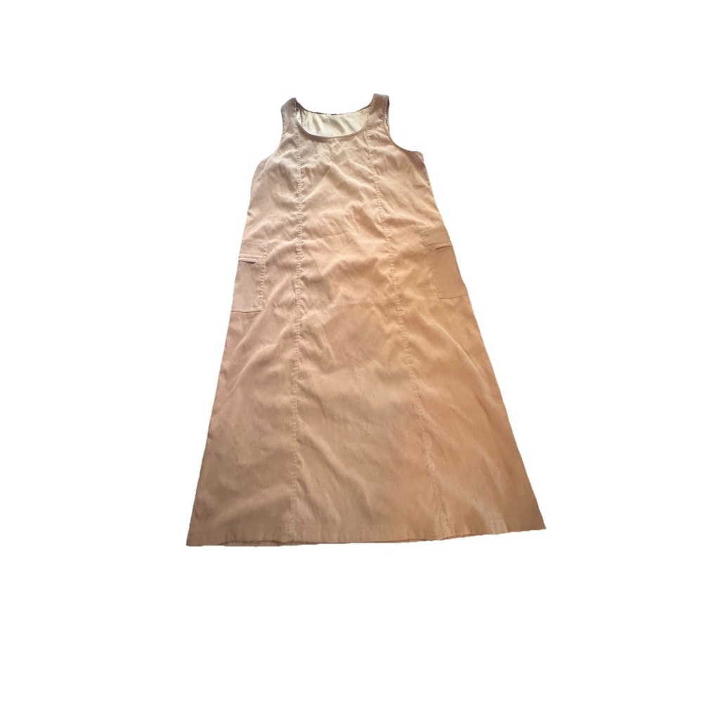 VINTAGE 80's 90's WHITE STAG Tan COTTAGECORE DRESS, SIZE LADIES XL Modest Pocket